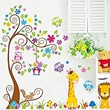 Huge Size Cartoon Kid Tree Animal Wall Decals Removable Wall Decor Decorative Painting Supplies & Wall Treatments Stickers for Girls Kids Living Room Bedroom