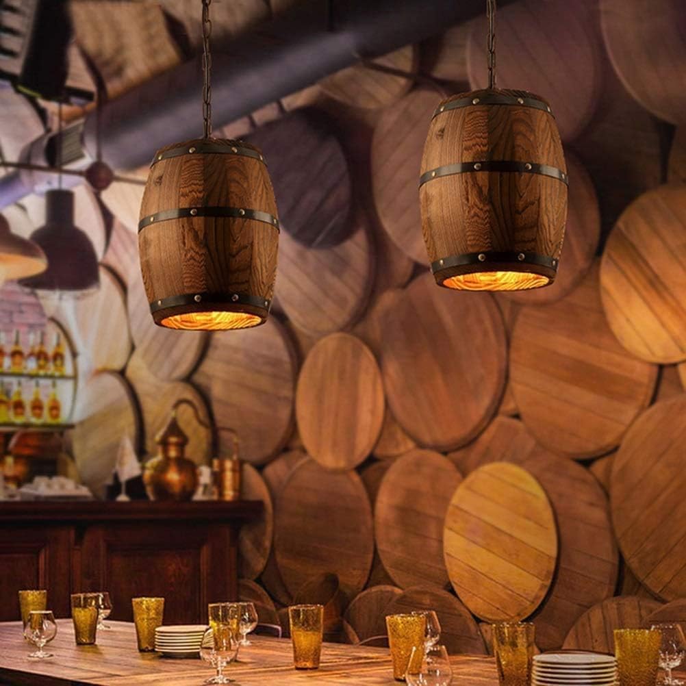Wood Wine Barrel Chandelier Whiskey Barrel Pendant Lamp ,Hanging Rustic Ceiling Lamp Light Fixtures, Hanging bar Lights for Kitchen, Cafe ,Living Room, ,Restaurant,Bedroom (M): Home Improvement