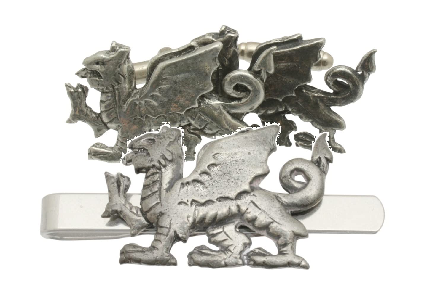 Welsh Dragon Cufflinks and Tie Bar Slide Gift Boxed Set 390