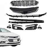 Front Grille & Fog Light and Air Deflector Set Compatible with Chevrolet Cruze 2016 2017 2018