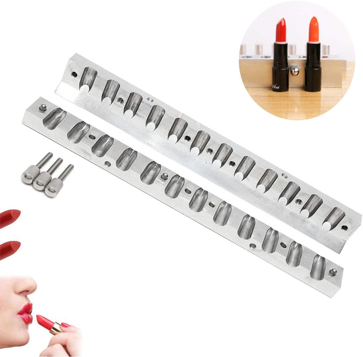 LPVIE 12 Cavity/Holes Lipstick Mold Aluminum Alloy DIY 12.1Mm Aluminium Lipstick Mould Holes for DIY Lip Mold Filling Mould