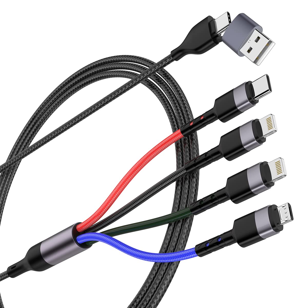 Photo 1 of Multi 6 in 1 Universal USB/Type C to Multi 3A Fast Charging Cable 6Ft iPhone Charger Cable Braided Data Sync Cord with Lightning+USB C+Micro USB for Android/iPhone/Samsung/Huawei/Sony