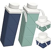 BEAUTAIL Collapsible Water Bottles 24.3oz, Foldable Travel Water Bottle, Portable & Lightweight, Leakproof & Reusable for Traveling Camping Hiking Sports Outdoor School Office, 2 Pack, Dark Blue+Green