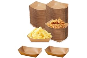 100 Pack, Paper Food Boats,Brown Paperboard Serving Basket Tray for French Fries Nachos Snack Hot Dog Taco BBQ Popcorn Party 