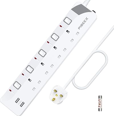 PIBEEX 3M Extension Lead with USB Slots 4 Way USB Power Socket 3250W Mountable