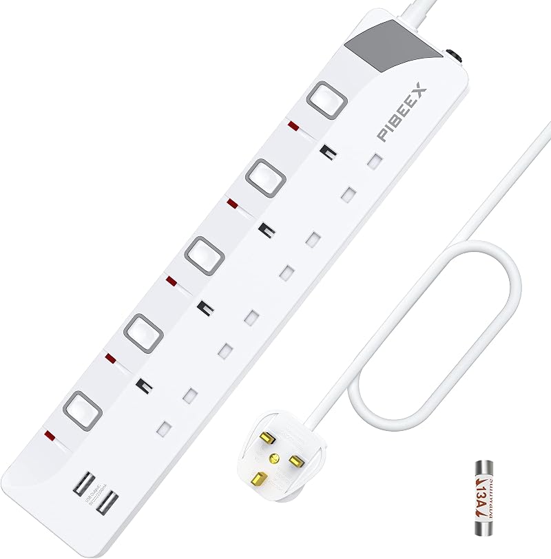 PIBEEX 3M Extension Lead with USB Slots 4 Way USB Power Socket 3250W Mountable
