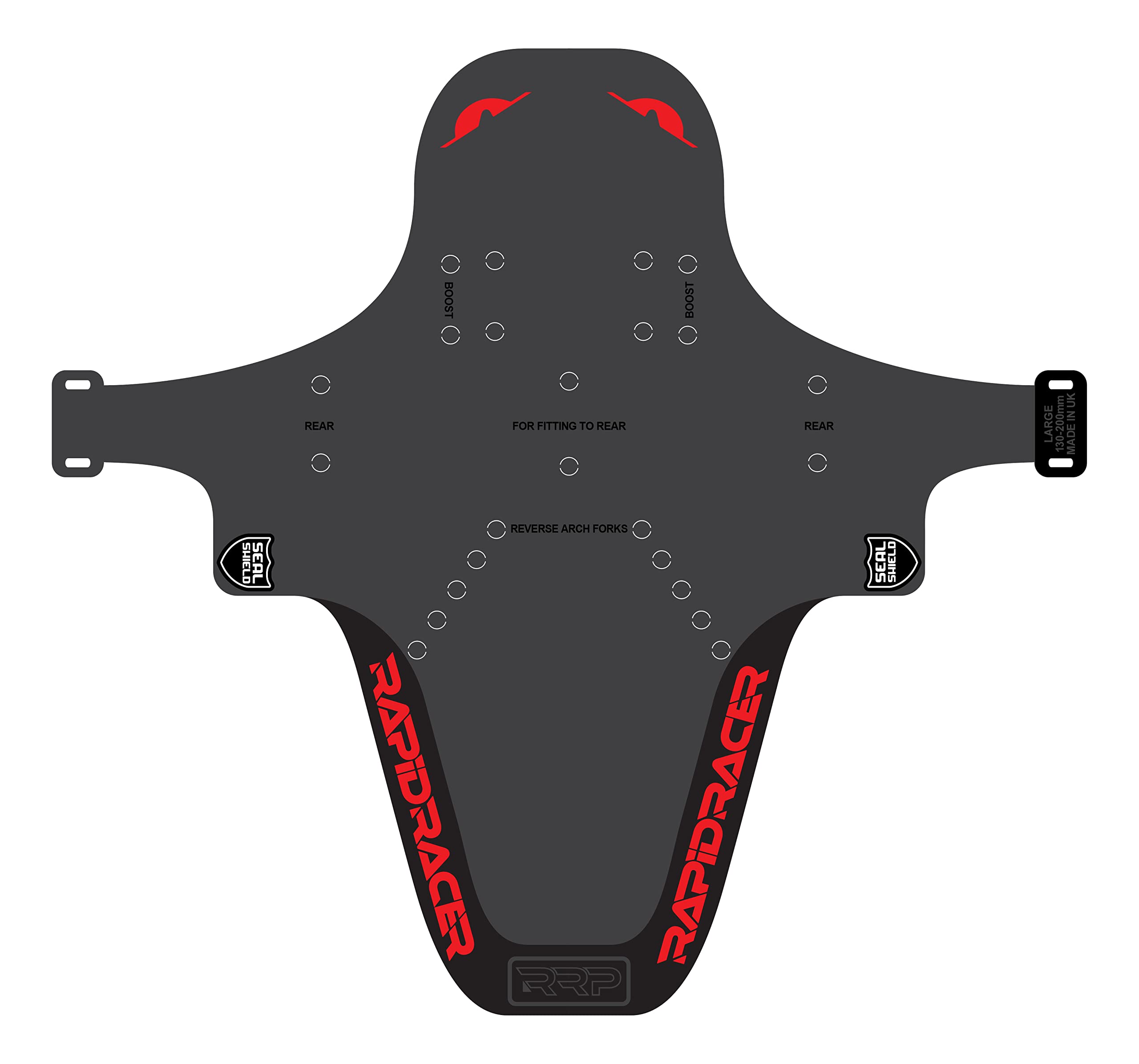 RRP Rapid Racer Products Unisex's Enduro Mudguard, Black/Red, Large