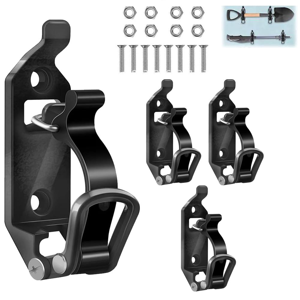 Wotendy 4pcs Shovel Mount for Roof Rack, Metal Rubber Clamp Mounting Brackets, Shovel Mount for Truck Bed, Quick Release Axe Tool Holder for Roof Rack, Boats, Military Equipment and Tools (Black)