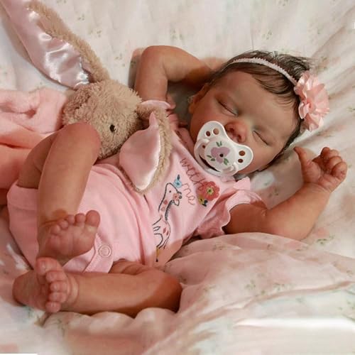 Angelbaby 22inch Reborn Baby Dolls Soft Silicone Sleeping Newborn Baby Doll Real Life Cute Weighted Gentle Body Baby For Girl Boy Gifts Sets (Pink-2001