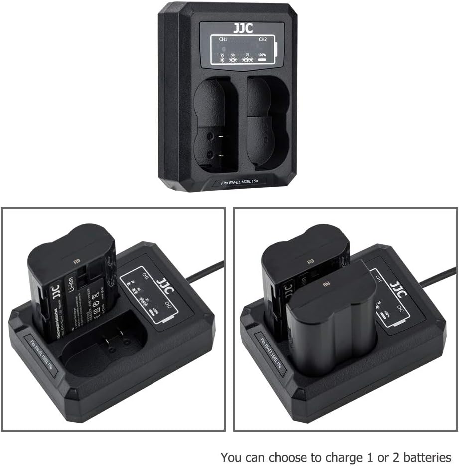 JJC USB Dual Battery Charger for Nikon Zf Z7II Z7 Z6III Z6II Z6 Z5II Z5 D850 D780 D750 D610 D600 D500 D7500 D7200 D7100 D7000 D810A D810 D800E D800 Cameras Replaces Nikon EN-EL15/EL15a/EL15b/EL15c - Image 4