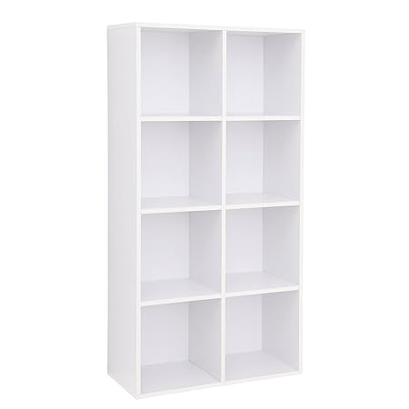 VASAGLE Regal mit 8 Fächern, Bücherregal aus Holz, als Dekoregal, freistehende Schrank, für Büro, Zuhause,Weiß LBC24WT