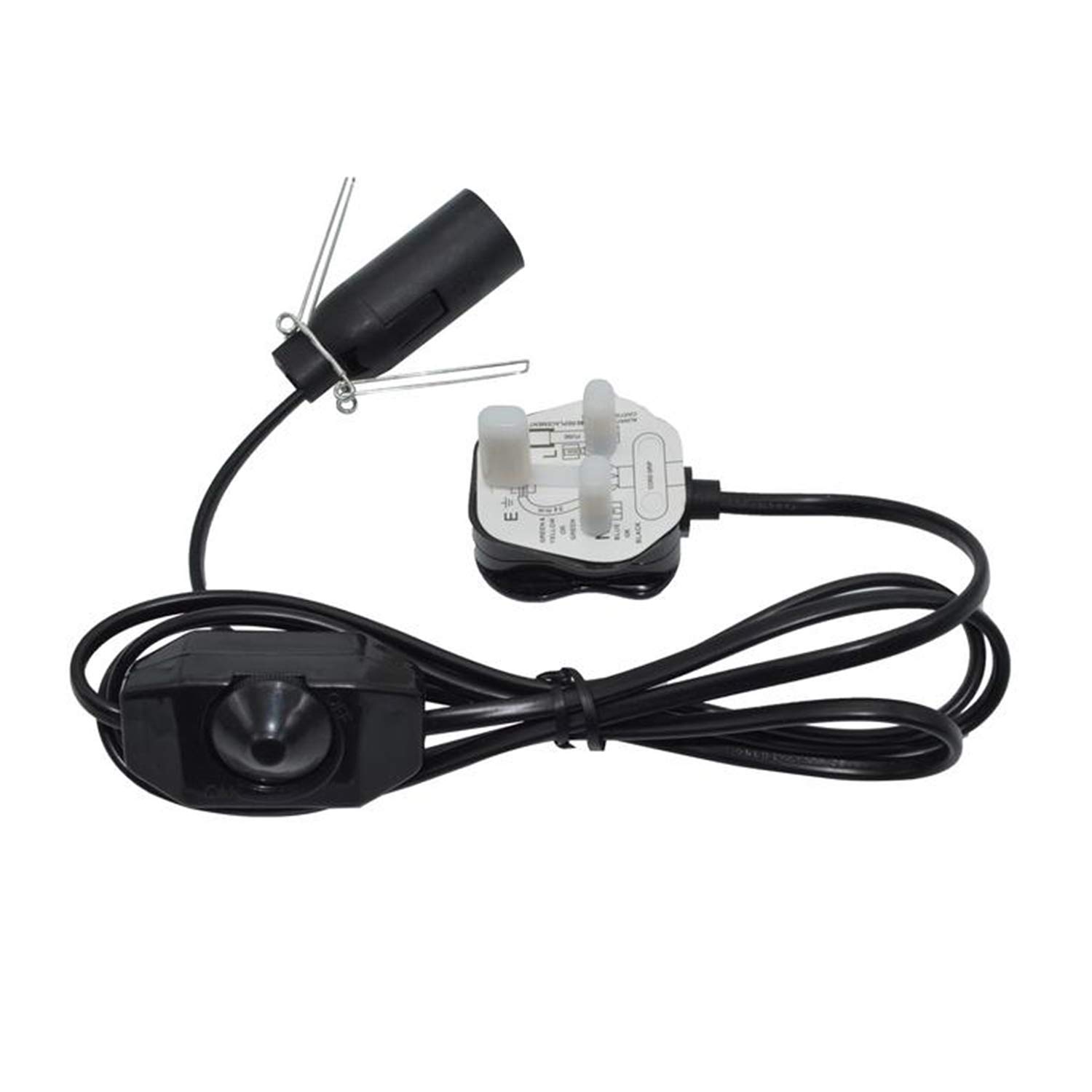 FINELED Himalayan Salt Lamp Cord with Dimmer Switch,E14 SES Black UK Plug Light Bulb Holder with Spring Clips for Salt Desk Table Lamps (Black)