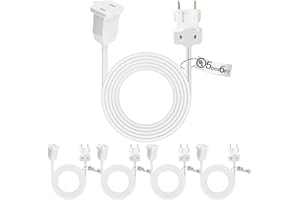 Kanayu 5 Pack 6 ft White UL Extension Cord 2 Prong Indoor Outdoor Christmas String Lights Extension Cord Extender Wire Plug in and End Ac 125 Volts for Connect Extend Lights