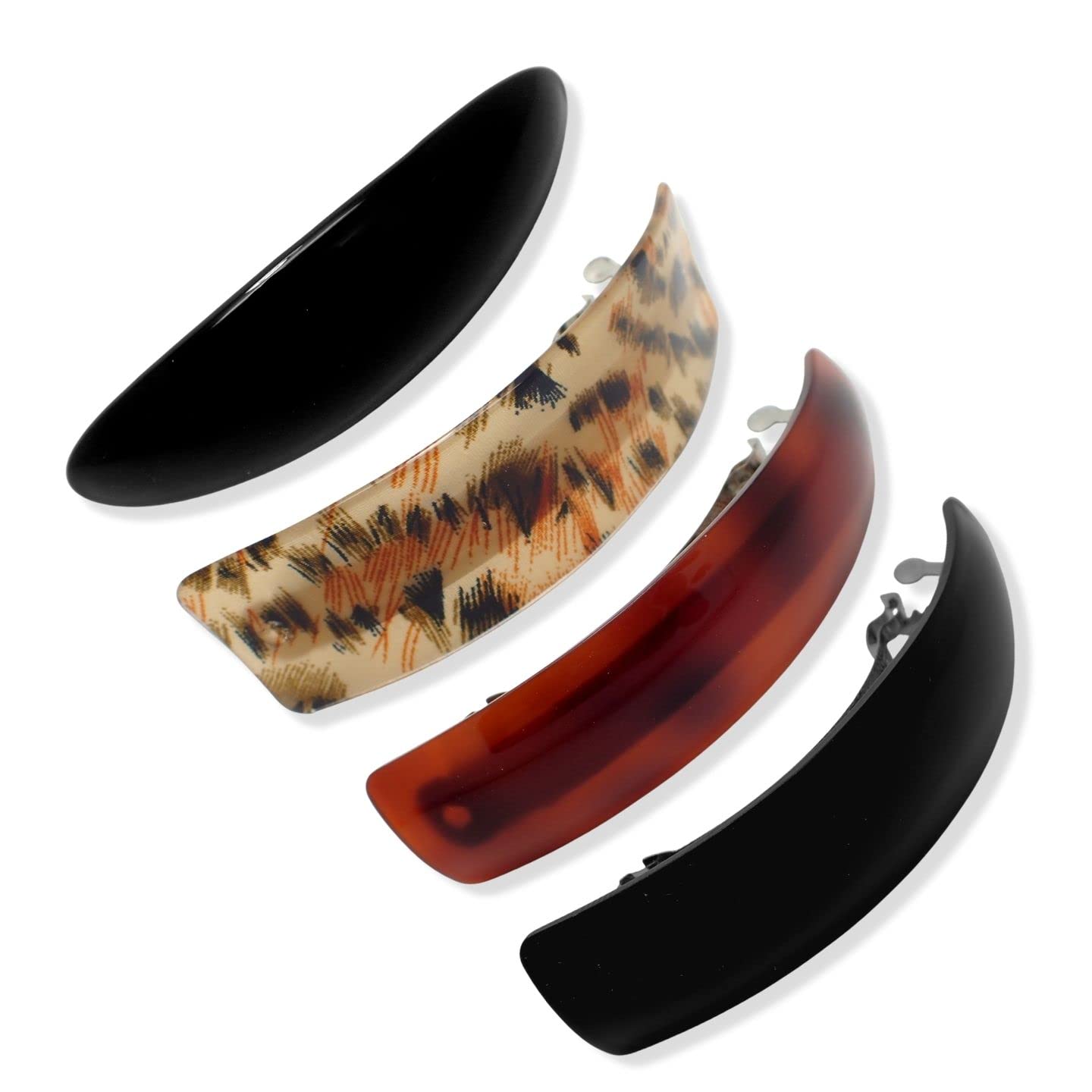 Topkids Accessories Hair Barrette Clips Slides Women Girls Styling Grips Large Thick Fine Sectioning Wedding Bridal Hairdressing Products (4pc Tort + Leopard + Black Rectangles + Black Oval 9cm 3.5")