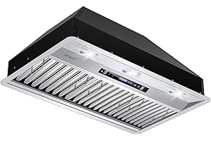 MCBON 42 Inch Range Hood Insert, 900 CFM Insert Range Hood with Remote,4-Speed Gesture Sensing Range Hood Insert 42 Inch, Touch Control Vent Hood Insert, Built In Kitchen Hood, Stainless Steel,AE88-42