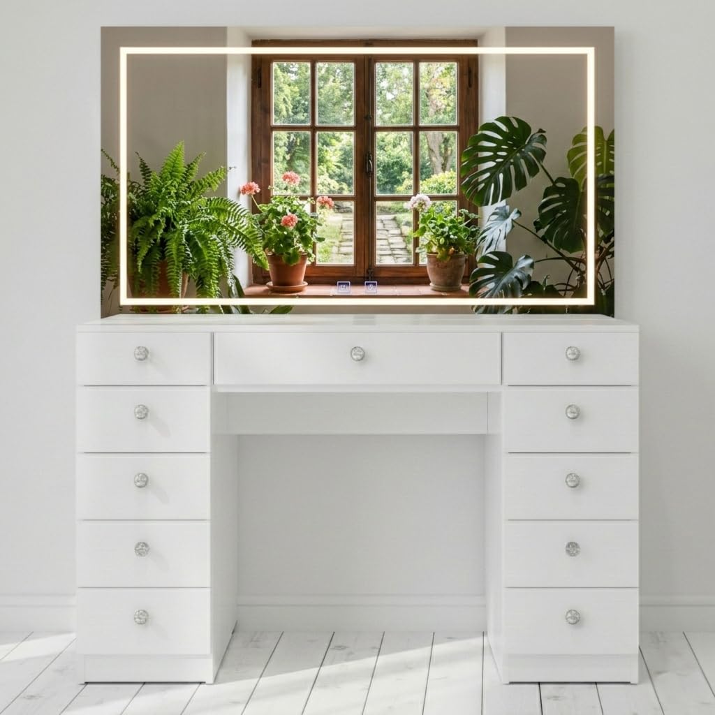Photo 1 of ***** ONLY MIRROR *** Boahaus Amelia Vanity Desk with LED Mirror – Complete Makeup Station with 11 Drawers, Integrated Power & Built-in Speakers