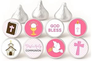 Girl First Holy Communion Labels for Hershey's Kisses Chocolates by Adore By Nat - Pink Candy Sticker Favors - Set of 240