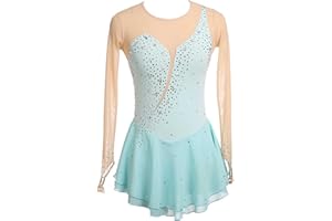 HAWFHH Figure Skating Dress, Women's High Elasticity Competition Skating Wear, Long Sleeve Shiny Rhinestones Dancewear