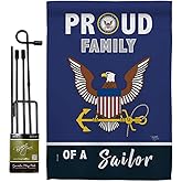Proud Family Sailor Garden Flag - Set with Stand Armed Forces Navy USN Seabee United State American Military Veteran Retire Official - House Banner Small Yard Gift Double-Sided 13 X 18.5
