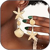 Gold Starfish Earrings for Women Sea Shell Earrings Large Shell Dangle Earrings Starfish Stud Earrings Summer Beach Earrings Ocean Jewelry for Women