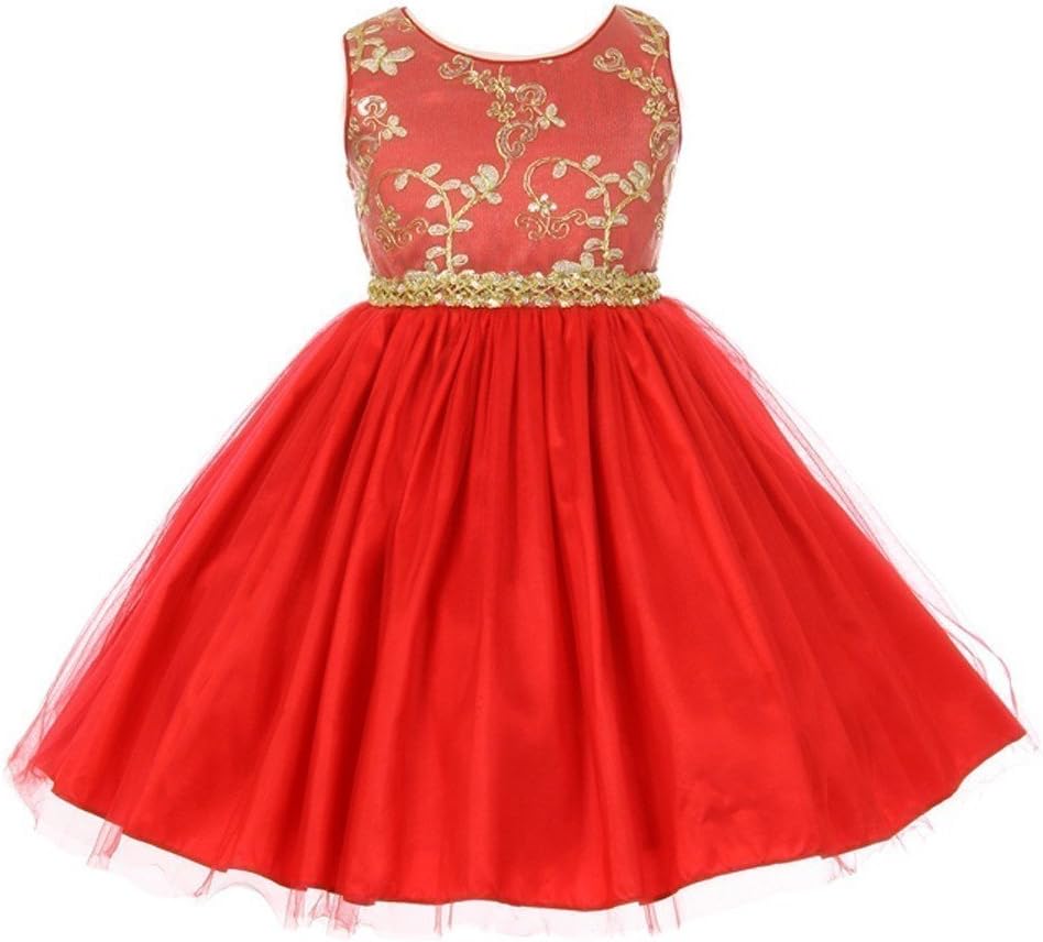 Cinderella Couture Big Girls Red Gold Coiled Embroidered Lace Tulle Christmas Dress 8-16