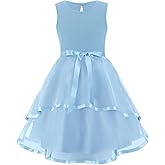 Arshiner Girls Dress Formal Party Fluffy Tulle Sleeveless Belted Dresses Size 3-11Y
