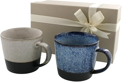 Amazon Co Jp Estmarc 送料無料 ペアマグカップ ワイドマグ バイカラー ベージュ ブルー 包装紙ラッピング ホーム キッチン