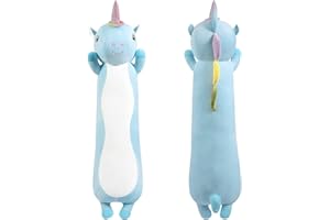 FAVOSTA 43.3Inch Long Soft Unicorn Stuffed Animal Body Pillow Doll Plush Toys, Stuffed Unicorn Plush, Fluffy Stuffed Unicorns Gifts for Girls Kids Birthday Home Decoration (Light Blue, 110cm/43.3inch)