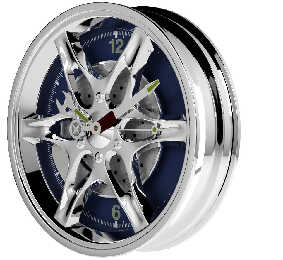 Wheel Rim Wall Clock Reloj de Pared, diseño de llanta con luz Azul LED, 27 cm