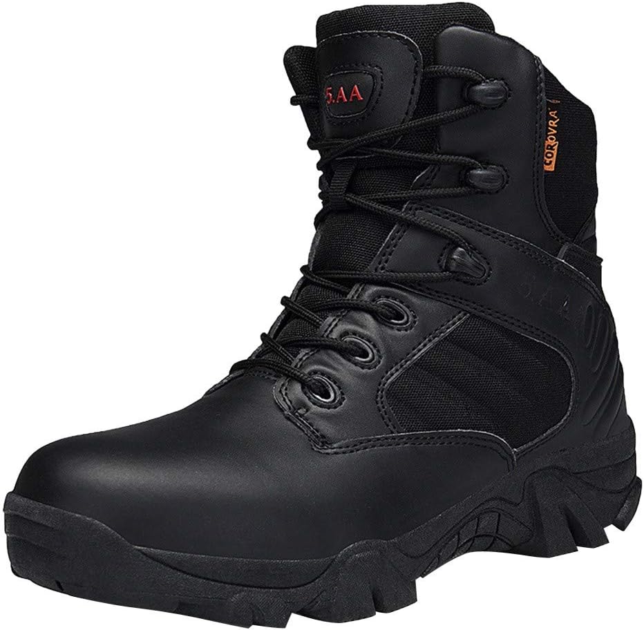 FALAIDUO Men Thick Sole Army Walking Leather Combat Boots Outdoor Desert Hiking Sport Shoes Casual Trainers Footwears(Black 3,EU:43)