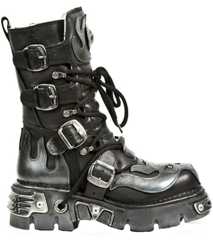Amazon.com | New Rock Unisex M.727-S1 Black Leather Boots Skull