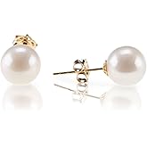 PAVOI 14K Gold Plated 925 Sterling Silver Round Stud White Simulated Shell Pearl Earrings