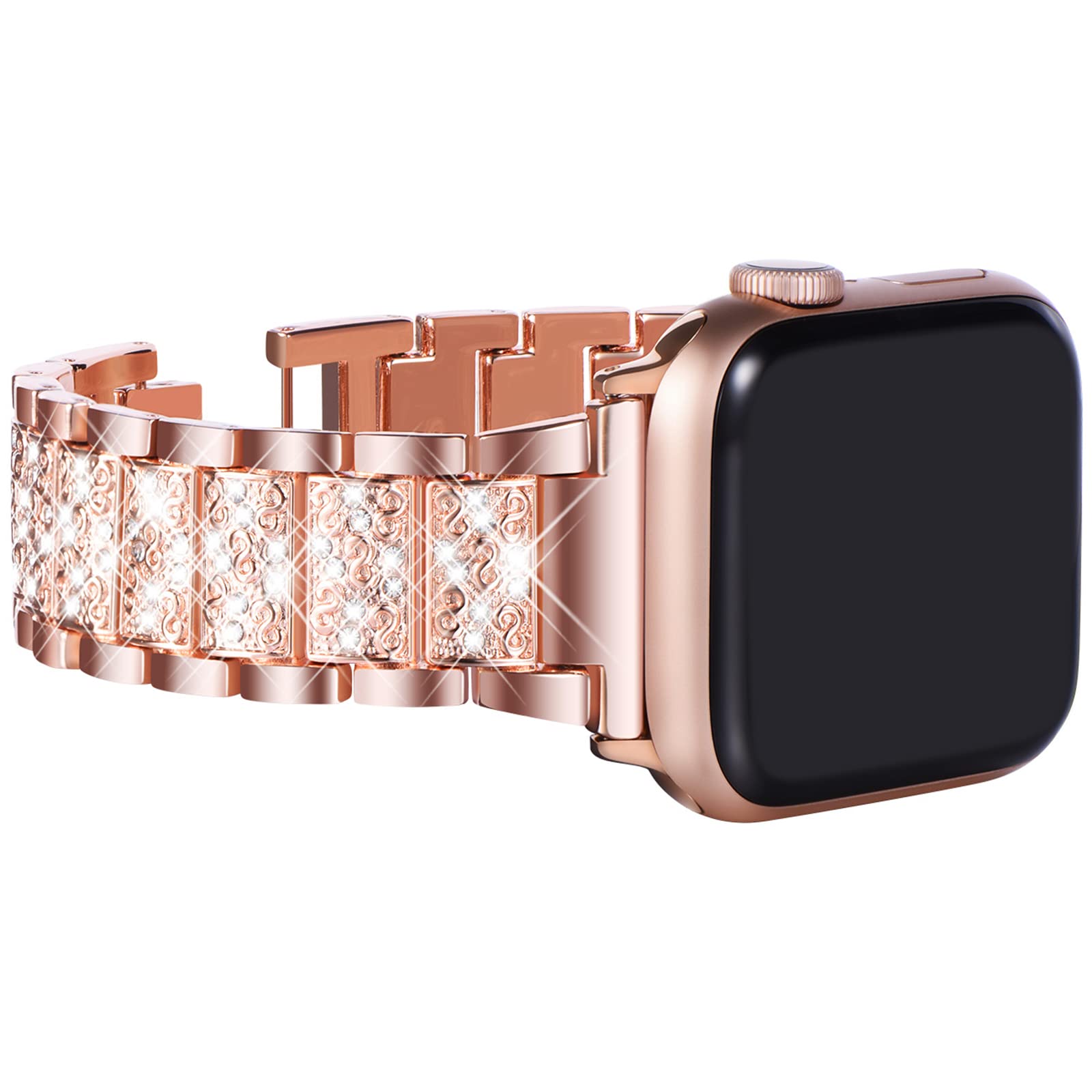 KADES 42mm(Series 11 10) 41mm 40mm 38mm Compatible with Apple Watch Straps for Women, Bling Diamond Rhinestone Bracelet Replacement Band for iWtach SE 3 2 1/Series 11 10 9 8 7 6 5 4 3 2 1,Rose Gold