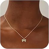 JIAOGE Gold Necklace for Women Girls - Real Gold Plated Bow Necklace Dainty Gold Necklace for Women Non Tarnish Cute Small Tiny Bow Pendant Choker Necklace Gold Jewelry for Women Teen Girl Gifts