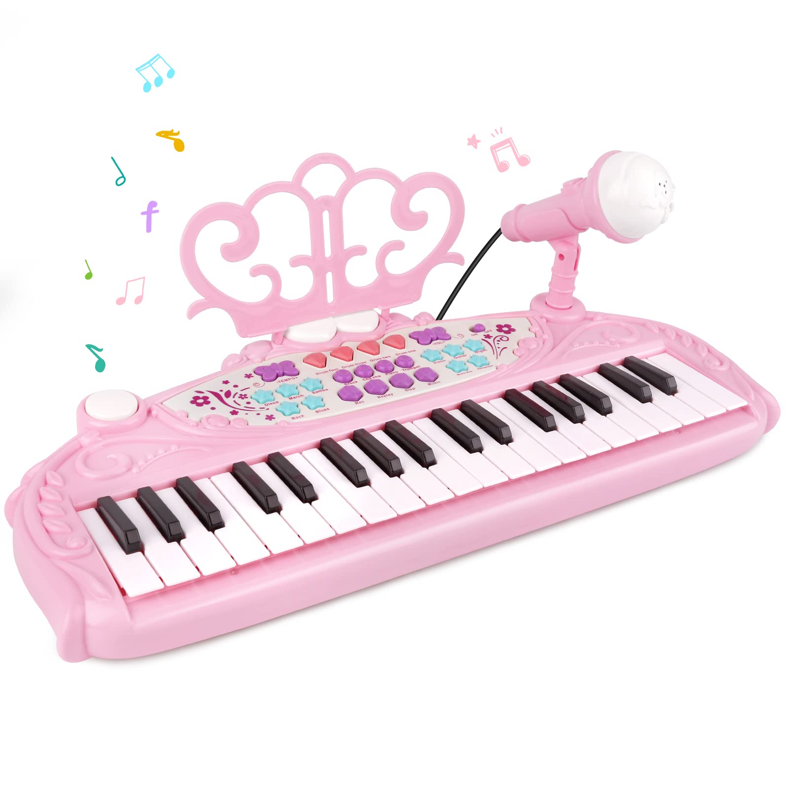 Photo 1 of M SANMERSEN Toys for 3+ Year Old Girls - Kids Piano Keyboard 37 Keys Piano with Microphone Portable Electronic Keyboards Musical Instrument Educational Toys Birthday Gifts for Girls Age 3-6, Pink