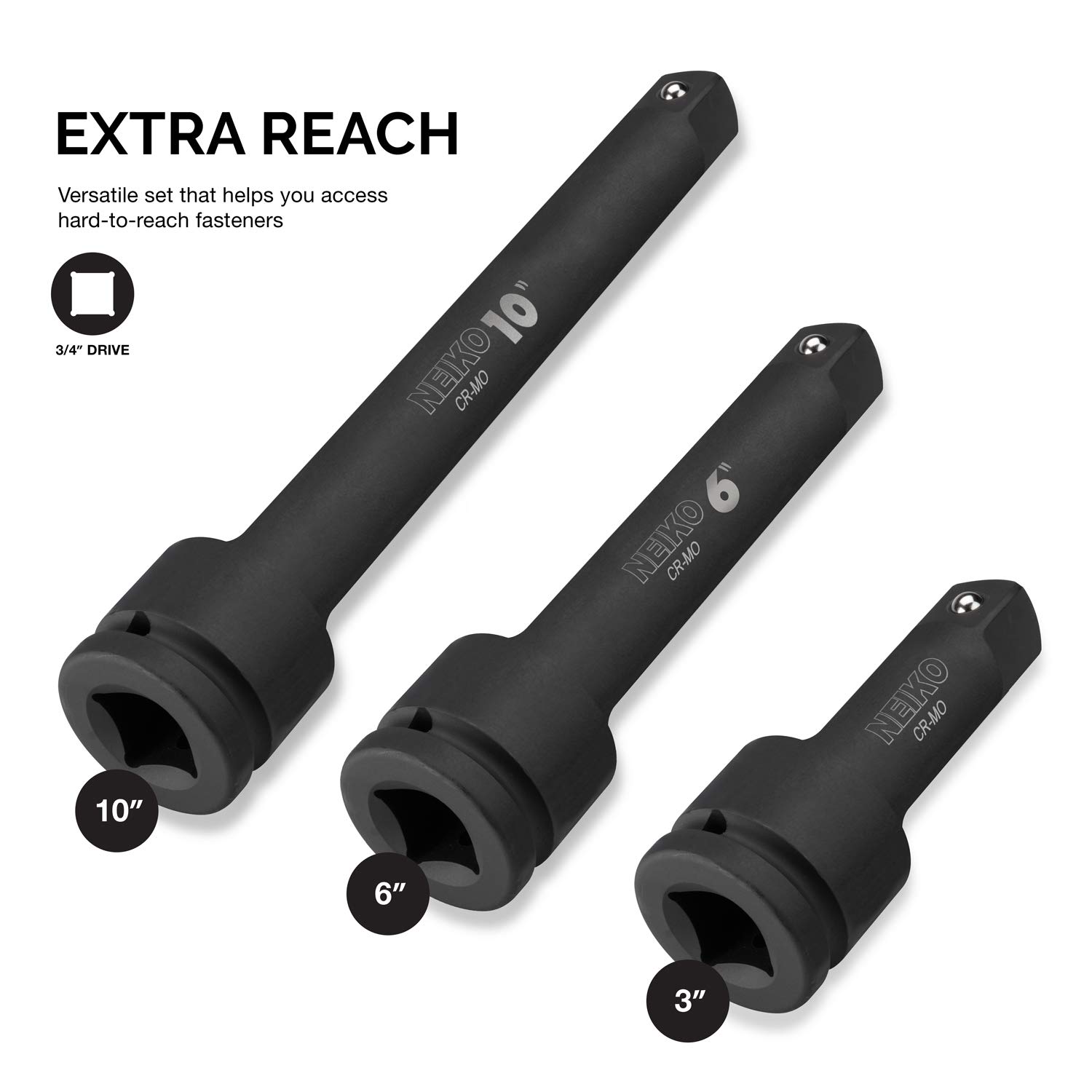 Set 3Piece Steel CRV Bar, Extension Impact Drive 1/2” 00235A Neiko