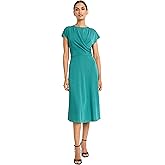 Maggy London Womens Women's Cap Sleeve Wrap Bodice Midi Dress - Elegant A-line Work to Wedding Guest Dress