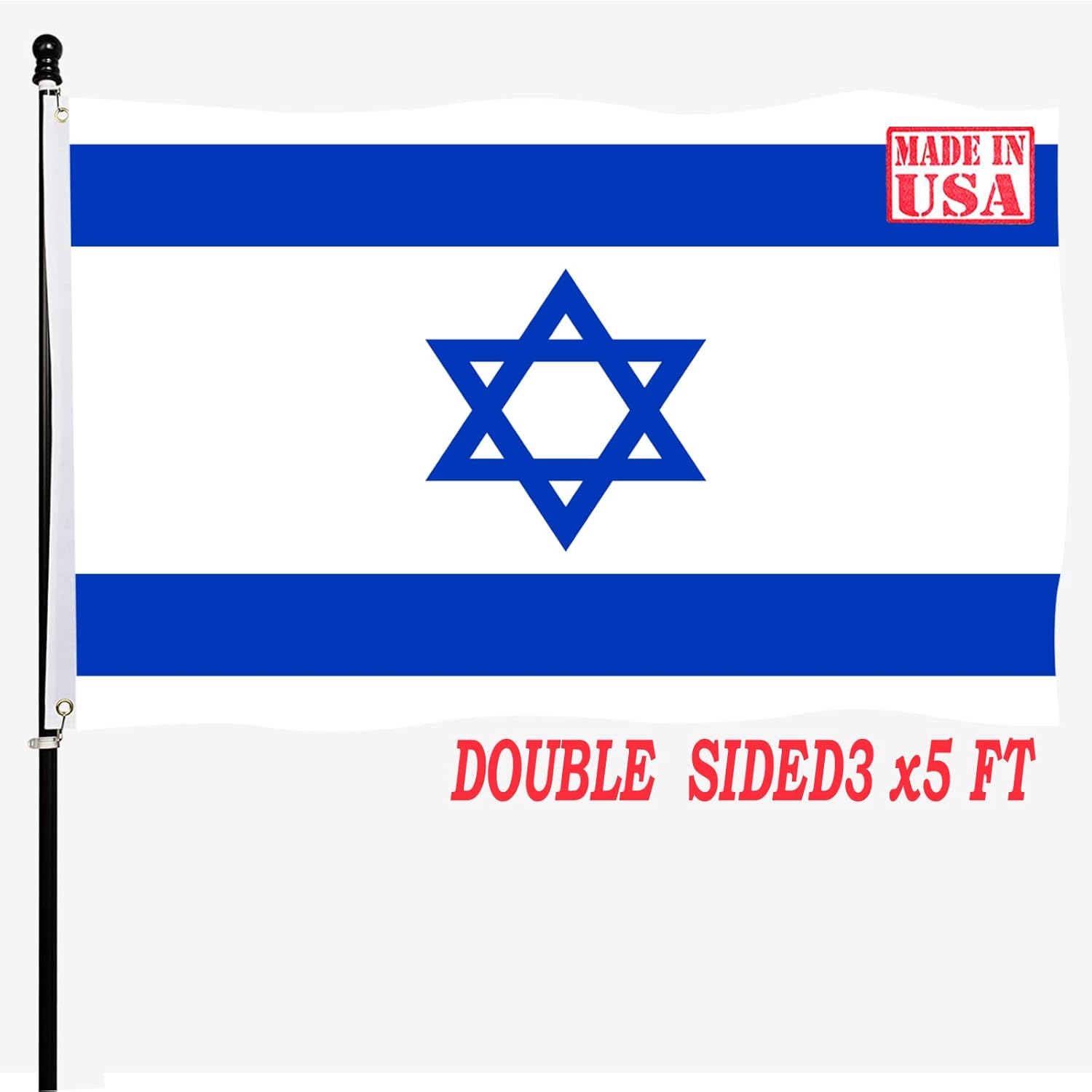 Flags - tnpun Israel Flag Outdoor Israeli Flags 3x5 Double Sided Vivid Color Heavy Duty National Country Flags 210D Nylon Cloth with 2 Brass Grommets 4 Rows of Stitches