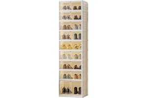 9-Tier Stackable Shoe Rack Organizer, Holds 12 Pairs with Doors & Wheels, Foldable Storage Cabinet for Closet, Entryway, Hall