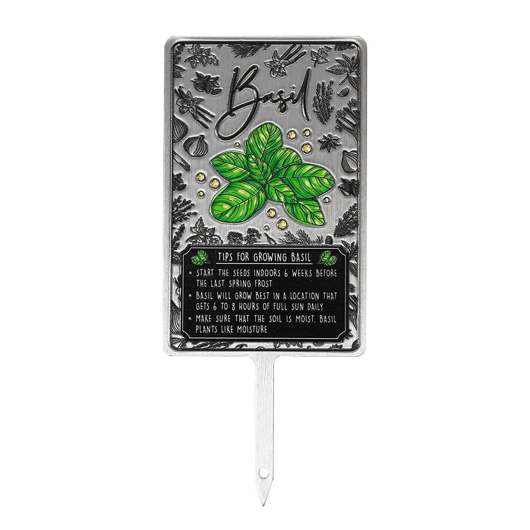 KADAX Herb Signs, Silver Metal Herb Stakes, Plant Signs, Plant Stakes, Plant Labels, Metal Signs, Plant Labels, Herb Labels (Basil)