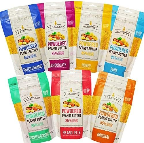 PB Trimmed All Natural & Kosher Premium Powdered Peanut Butter from Real Roasted Pressed Peanuts, Good Source of Protein - FAMILY GIFT PACK (ALL FLAVORS) 1 LB - FAMILY 7 Pack