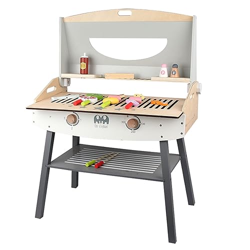 KIDS TOYLAND Wooden Pretend Barbecue Grill Play Set, Play Kitchen