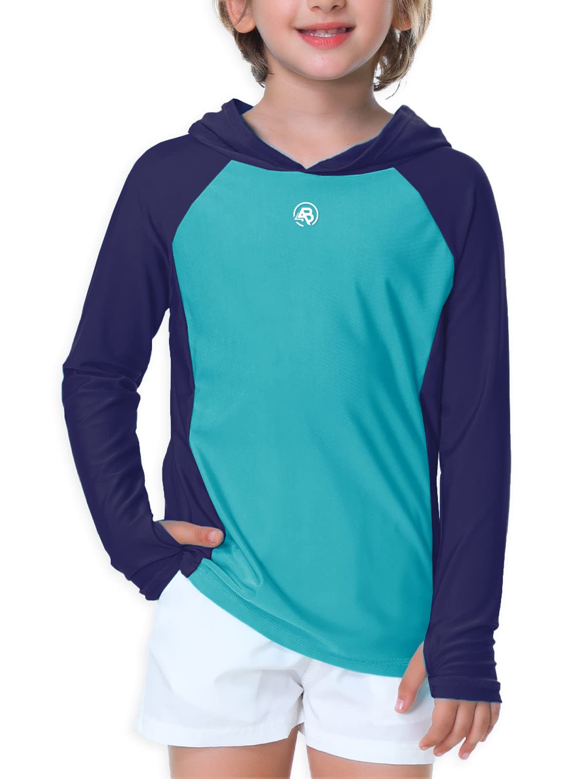 Photo 1 of SPF Rash Guard for Boys Girls Solid Hooded Swim Shirts Long Sleeve Quick Dry Uv Protective Sun Shirt Aqua Navy 5-6 Years