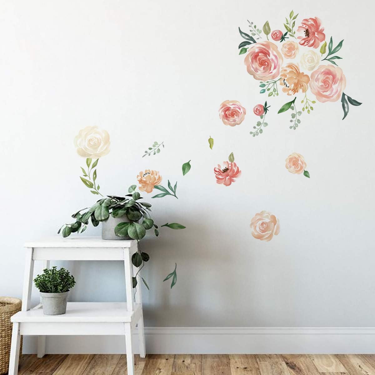 ufengke Peony Flowers Wall Stickers DIY Leaves Wall Decals Art Decor for Girls Bedrooms Living Room, Multicolor - Image 5