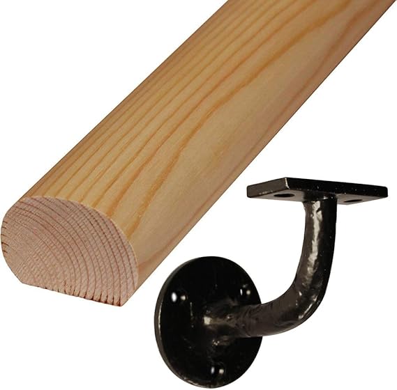 Mopstick Handrail Kit 2.4 Metres Solid Pine Including 3 Black