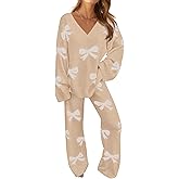 MEROKEETY Women's Lounge Sets 2026 Fall Fashion 2 Piece Outfits Sweater Pajama Set Fuzzy Loungewear Matching Winter Clothes