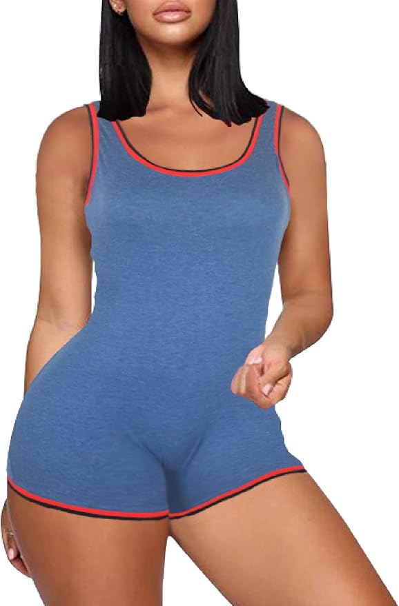 Ekaliy Womens Summer One Piece Shorts Tracksuit Outfit Round Neck