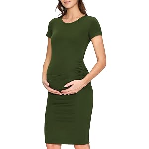 Women's Maternity Dress Short Sleeve Ruched Pregnancy Summer Dresses | Ruched Side Shape, Breathable Stretch Fabric, Everyday
