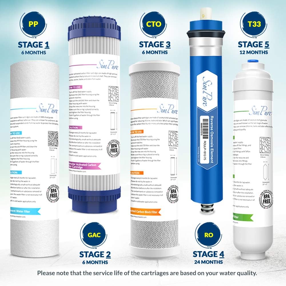 SimPure 100 GPD Reverse Osmosis Water Filter System, Under Sink 5 Stage RO Drinking Water Filtration Purifier, NSF Certified, High Capacity, TDS Reduction, Superb Taste, with Faucet and Tank - T1: Industrial & Scientific
