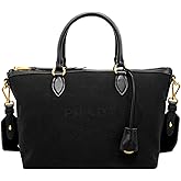 Prada Black Logo Jacquard Canvas Satchel Crossbody Bag with Detachable Strap Magnetic Snap Interior Zip Pocket Made in Italy New